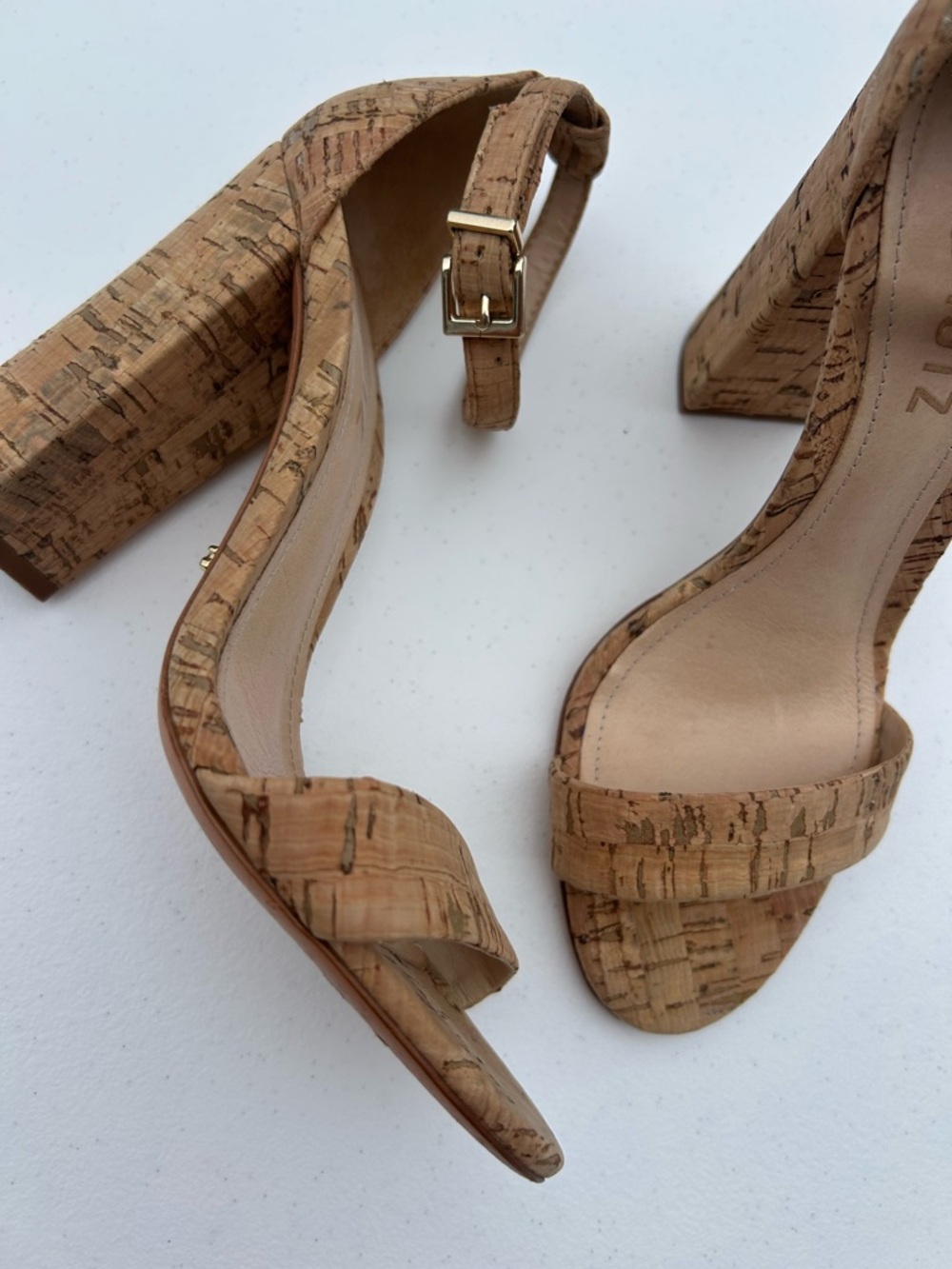 SCHUTZ Cork Ankle-Strap Block Heels in Natural Cork - Picture 3 of 10